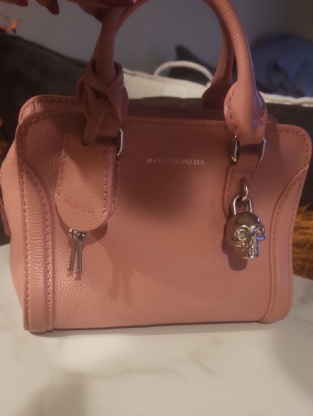 Alexander McQueen Pink Leather Mini Satchel with Silver Skull Charm